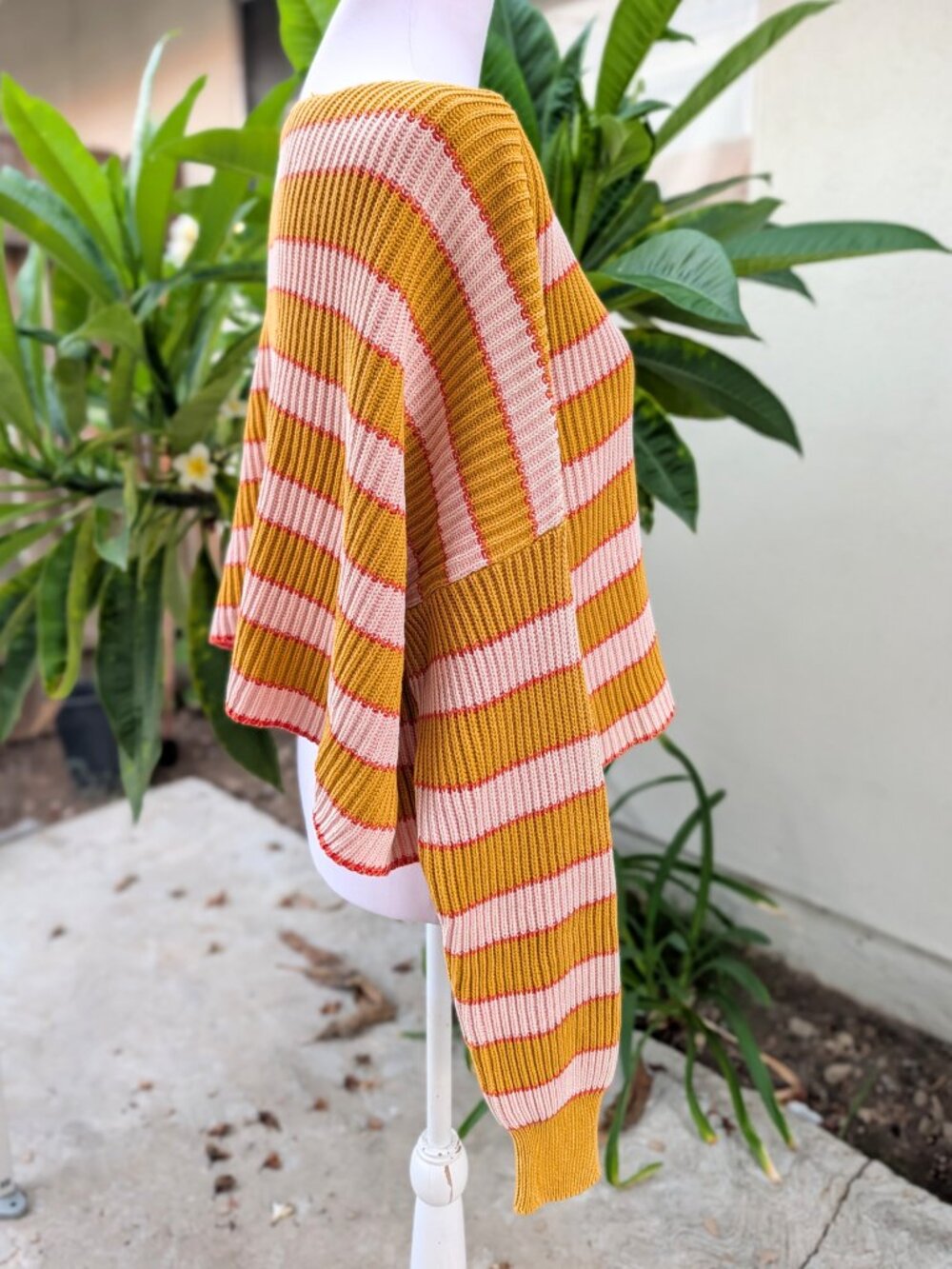 Free People Just my stripe mustard yellow pullover sweater VGUC size S - Picture 10 of 10